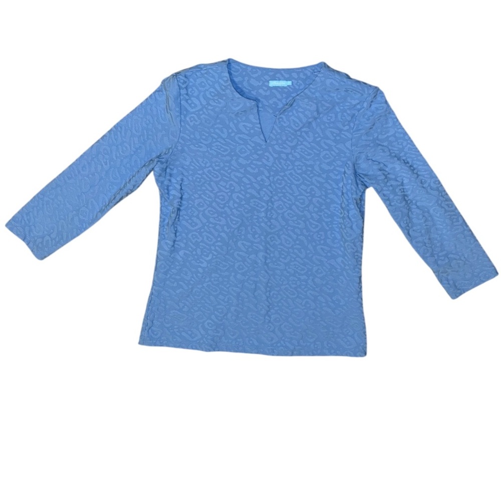 J. McLaughlin Carly Textured Leopard Print Top 3/4 Sleeve Top Small Sky Blue